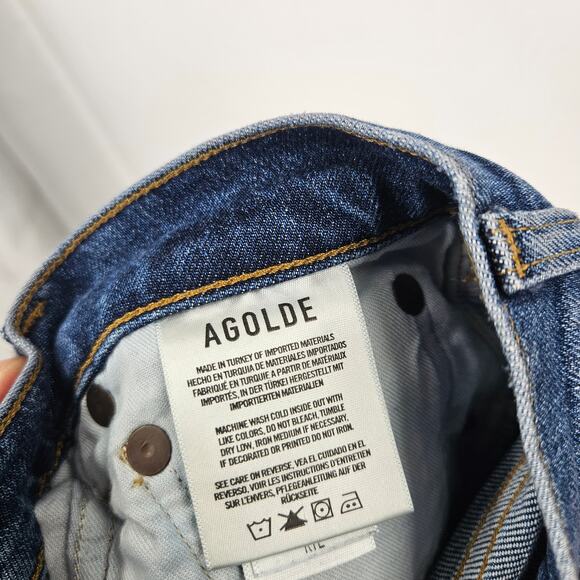 Agolde Kye Jeans Blue Mid Rise Medium Wash Straight Leg Crop Denim Size 23 - Picture 7 of 9